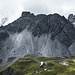 hinab zur Fiderepasshütte, hinten dran die Schafalpenköpfe über die der Mindelheimer Klettersteig gleich führt
