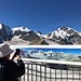 Oben in natura, unten als beschriftete Tafel: (v.li.) Palü, Bellavista und Bernina