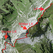 Kartenausschnitt des GPS-Tracks - eignet sich bei solchen Touren nicht zum nachlaufen! Der Mittlere Leistchamm liesse sich auch nördlich umgehen (gelbe Punkte)