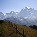 Eiger, Mönch, Jungfrau, gesehen von einem Grat zwischen Schiltalp und Rotstockhütte. 