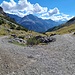 <b>Bivio a 2229 m di quota. A sinistra il single trail scende verso le Sorgenti dell'Adda, a destra la strada silvo-pastorale scende verso il Lago di San Giacomo di Fraéle.</b>