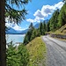 <b>Riprendo la pedalata percorrendo la strada bianca sul versante occidentale del Lago di San Giacomo di Fraéle. Devo prestare la massima attenzione, in quanto i podisti tagliano le curve anche nei punti privi di visibilità. </b>