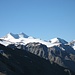 Weiße Gletscherflächen: Zufallspitze (links, 3757 m) und Cevedale (3769 m) über dem Cedec-Gletscher