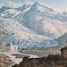Klein Furkahorn in Bildmitte mit dem Höchststand des Rhonegletschers bei Gletsch um 1850