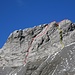 Die von Bergamotte am 14.9.2014 begangenen Routen am Scheidstöckli (rot: Aufstieg, gelb Abstieg). Wir versuchten einen Aufsieg weiter rechts.  