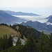 Blick vom Chimispitz über den Grot und ins St.Galler Rheintal, wo Nebel liegt