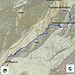Il percorso di salita in blu, in marrone quello di discesa, sulla carta CTR visibile sul sito del Geoportale del Piemonte