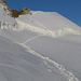 Kurz vor dem Bergschrund unter der Brèche Lory (links der Bildmitte): rechts der Dôme de Neige des Écrins, links der WNW-Grat zur Barre des Écrins