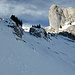 Im E-Couloir unter der mittleren Engstelle, rechts der Dent de Combette