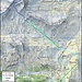Karte mit der eingezeichneter Route der mit Seilbahnunterstützung eher kurzen Skitour auf den Piz Vallatscha (3021m).