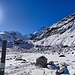 Ende des Winterwanderwegs Morteratsch - so wenig Schnee dürfte man hier zu der Jahreszeit selten gesehen haben...
