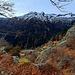 Wenige Meter neben dem Hüttenweg auf 1480m liegt eine aussichtsreiche Felskante hoch überm Valle di Vergeletto. Von den Farben her könnte man meinen es sei Herbst, doch es ist Bergfrühling im Jahr 2023!