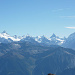 Bishorn und Weisshorn, Zinalrothorn, Wellenkuppe, Ober Gabelhorn, das Matterhorn, Pointe de Zinal und die Dent Blanche, knapp daneben nur schwach zu erkennen die Dent d'Hérens.<br /><br />