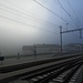 RhB Station Bernina Suot im mystisch besonnten Morgennebel