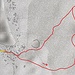 Karte mit meiner rot eingezeichneten Rundtour zur Lavahöhle und den Gipfel vom Monte Preto de Cima (1803m) vom Zentrum des Ortes Portela.