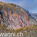 Topo "Unterer Klettergarten" (gemäss Website www.wiwanni.ch; unvollständig). Wir kletterten die leichteren Routen C (Bijou), D (Nussi), E (Primavera), L (Grittersporn), P (Delfin) 