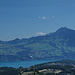Aussicht von der Blockhütte auf Thuner See und Gemmenalphorn