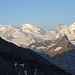 Dal rifugio Hohsaas: Monte Rosa, Strahlhorn, Rimpfischorn, Allalinhorn. 