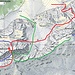 Rot meine heutige Route am Biolet, grün meine Route im Juni, blau weitere gangbare Varianten.<br /><br />Quelle: Swisstopo