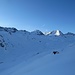 Rückblick zu den am Vortag bestiegenen Gipfeln (Piz Porchabella und zwei namenlose 3000er links davon)