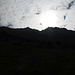 Besser als Kondensstreifen..."wolkiger" Sonnenaufgang, gesehen von unterhalb La Noûva: von links P. 2975, P. 3374 und Diablons N-Gipfel, rechts dahinter versteckt der Hauptgipfel