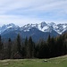 Im Gelände der Malga Priu hat man schöne Blicke hinüber in die Julischen Alpen.
