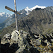 Aussicht von P. 2724 talaufwärts nach S: rechts vorne nochmals Sparru- und Festihorn, darüber rechts noch einmal die Weisshorngruppe, hinten links Klein Matterhorn und Breithorn