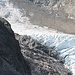 Blick auf die Gletscherstufe, über die man den Gletscher auf dem alten Weg überquert. 