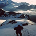 2001, Hohlaubgrat, im Hintergrund erkennt man gut das Klein Allalin und den Gletscher, der bis unter die Britaniahütte reicht