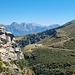 Blick vom Alppass zu den Hütten von Ober Vermii