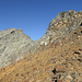 Komplementärfarben: auf vermutlich eisenhaltigem Geröll Richtung Wasuhorn NE-Gipfel, wonach links am Hauptgipfel steiler Gneis aus der Reserve locken wird