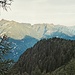 Morgenstimmung auf der Alpe Peurett. Linkerhand bricht der bewaldete Steilhang 1500 Meter in die Riviera ab.