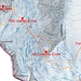 Orange eingezeichnet unser Abstieg über den Vadrec del Forno. Rot eingezeichnet das im Bericht erwähnte Tälli. In diesem Massstab dokumentieren die Höhenlinien das Tälli sogar