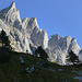 Letzter Blick von der Engelhornhütte zurück zur Mittegruppe: von rechts Vorder-, Gertrud-, Ulrich- und Mittelspitze, Klein Engelhorn und Gemsenspitze
