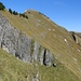 Im Abstieg nach Ahornen. Die Abschüssigkeit des Geländes kann man sich hier vorstellen - hinten der Gipfel des Tierbergs und der ausgesetzte Grat
