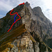 Grat zum Pas d'Aussel und Route zum Pointes de Châtillon W-Gipfel (blau Variante durch Kamin)