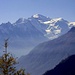 Finhaut VS: Blick auf das Mont Blanc-Massiv: Die Aiguilles du Grépon, den Mont Blanc du Tacul, den Mont Blanc und den Dôme du Goûter