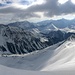 Panorama from Mattjisch Horn (approximately E to SSW) – the clouds are rolling in, it’s time to ski back down.