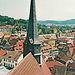 Ausblick vom südlichen Turm der Stadtkirche St. Georg in Schmalkalden Richtung Osten zur Queste und zum Schloss Wilhelmsburg. (Aufnahme vom Sa. 09.08.2003)