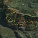 Sentiero dei Grandi Alberi e Zuc de Valmana: traccia percorsa (rosso salita, giallo discesa).