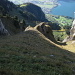 Blick vom Glurissattel nach Süden: Hier das linke Couli wählen und weiter unten am Fels links den Abseilstand suchen.