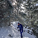 Schön glitzert der Pulver beim restlichen Abstieg über den felsigen Steig runter zum ...