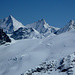 Gipfelaussicht nach NE zu Obergabelhorn, Zinalrothorn und Weisshorn über dem Col de Valpelline und der Pointe de Zinal
