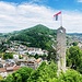 Ausblick zum Turm der Burgruine Stein - mit Baden und Lägern im Hintergrund ...
