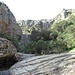 Verso monte invece, il torrente si avvicina a delle belle pareti rocciose e là in fondo compare la cascata, che compie un salto di 40 m.