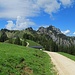 Die Alm liegt auf einer richtig schönen Anhöhe (das Gebäude im Hintergrund) mit freier Sicht sowohl nach Süden als auch nach Norden