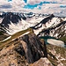 Gipfelaussicht Schochenspitze und vorne gut zu erkennen der abgestürzte Weg (bereits 2022 abgebrochen)