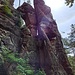 Stattdessen umwanderte ich den Fels und stieg auf einem guten Approachsteig auf der Westseite hinauf. Felsenfenster und Scharte sind hier gut zu sehen.