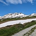 Auf etwa 2000 m liegt noch stellenweise Schnee auf der Alpstrasse.