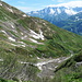 Blick zurück, links sieht man den Wanderweg, der von der Skihütte hoch kommt